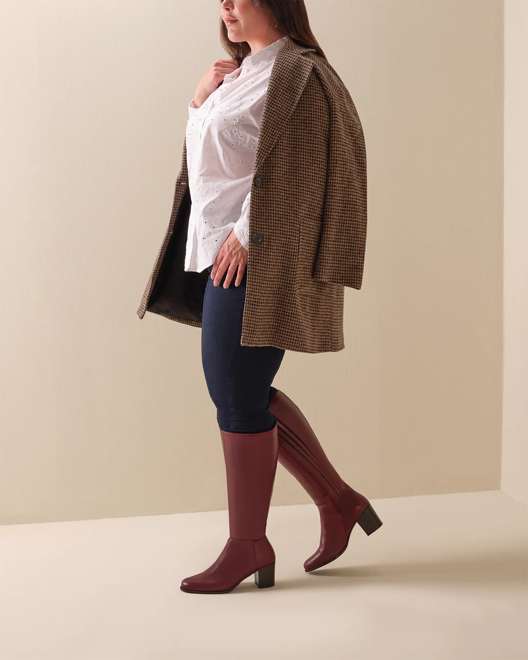 Dalia Petite Knee High Boots in Burgundy Leather - Image 7