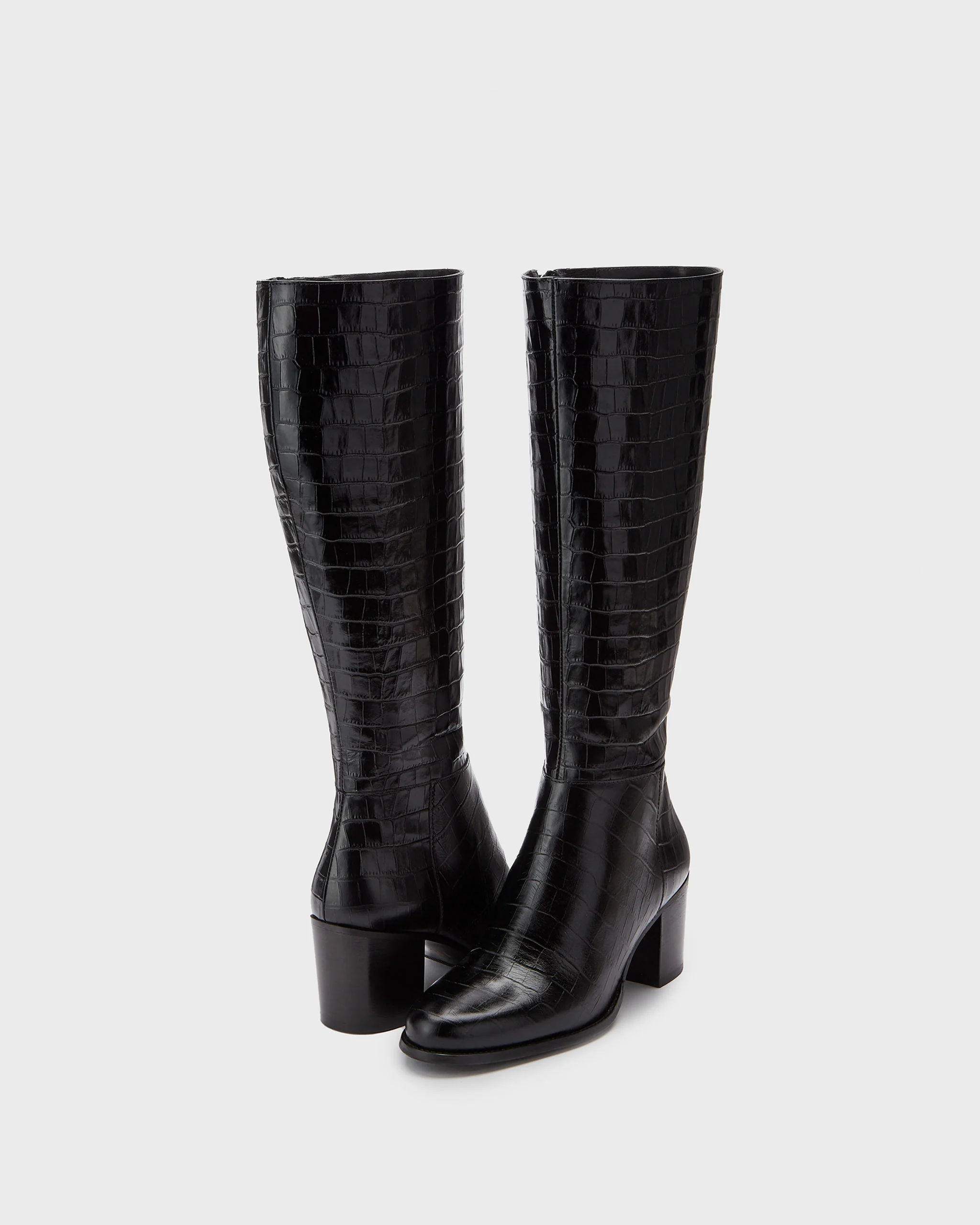Dalia Standard Knee High Boots in Black Croc - Image 3