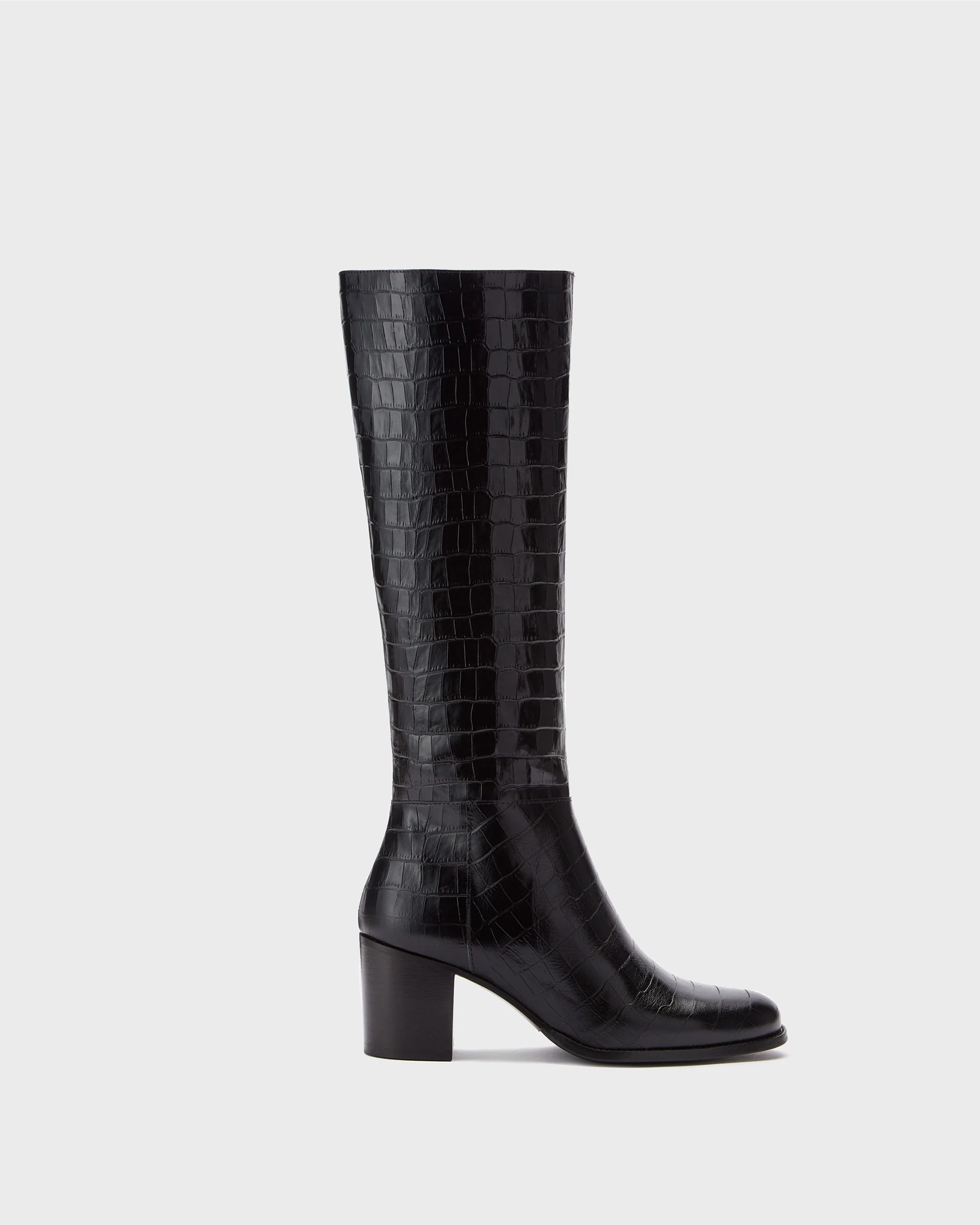 Dalia Standard Knee High Boots in Black Croc - Image 5