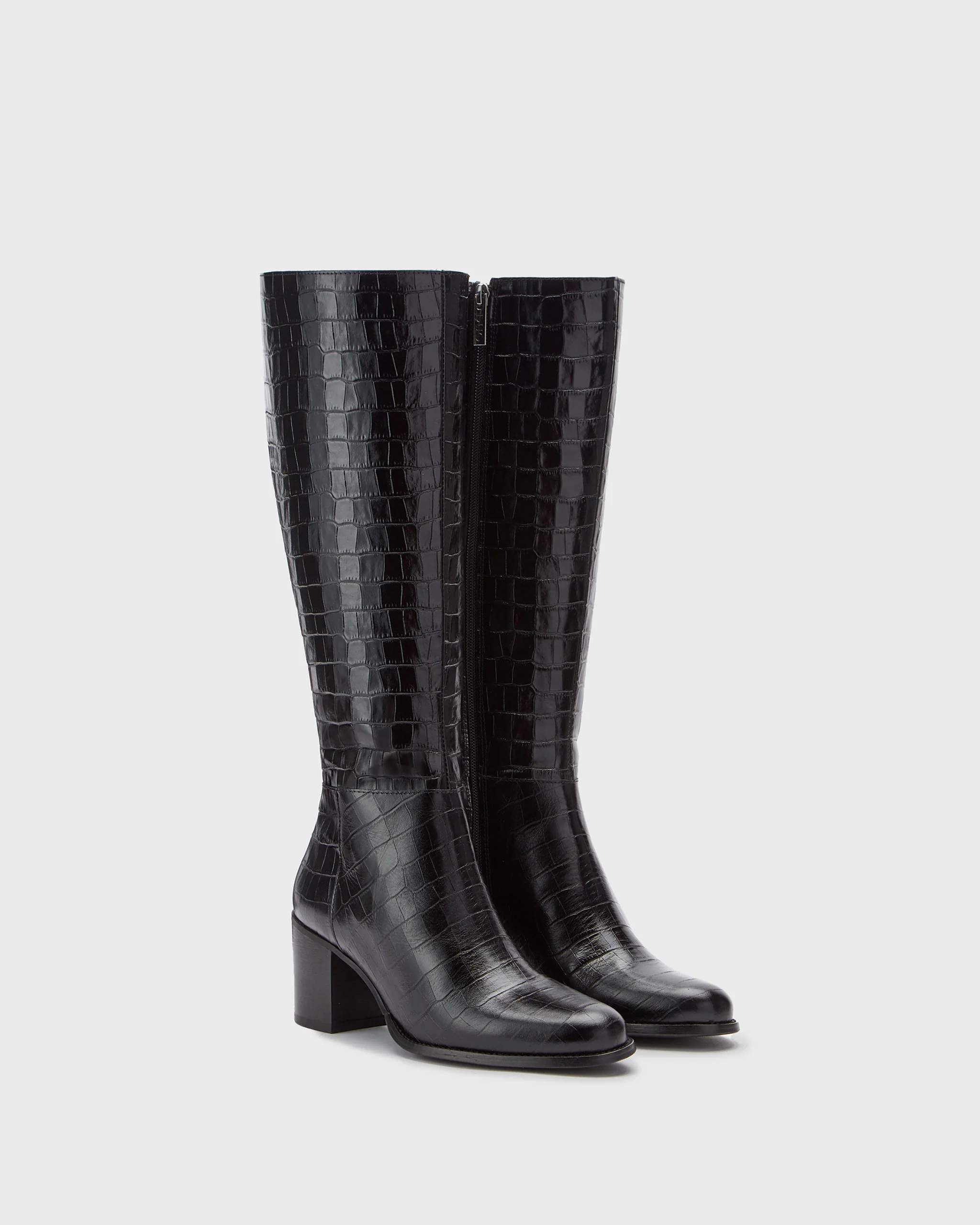 Dalia Tall Knee High Boots in Black Croc - Image 2