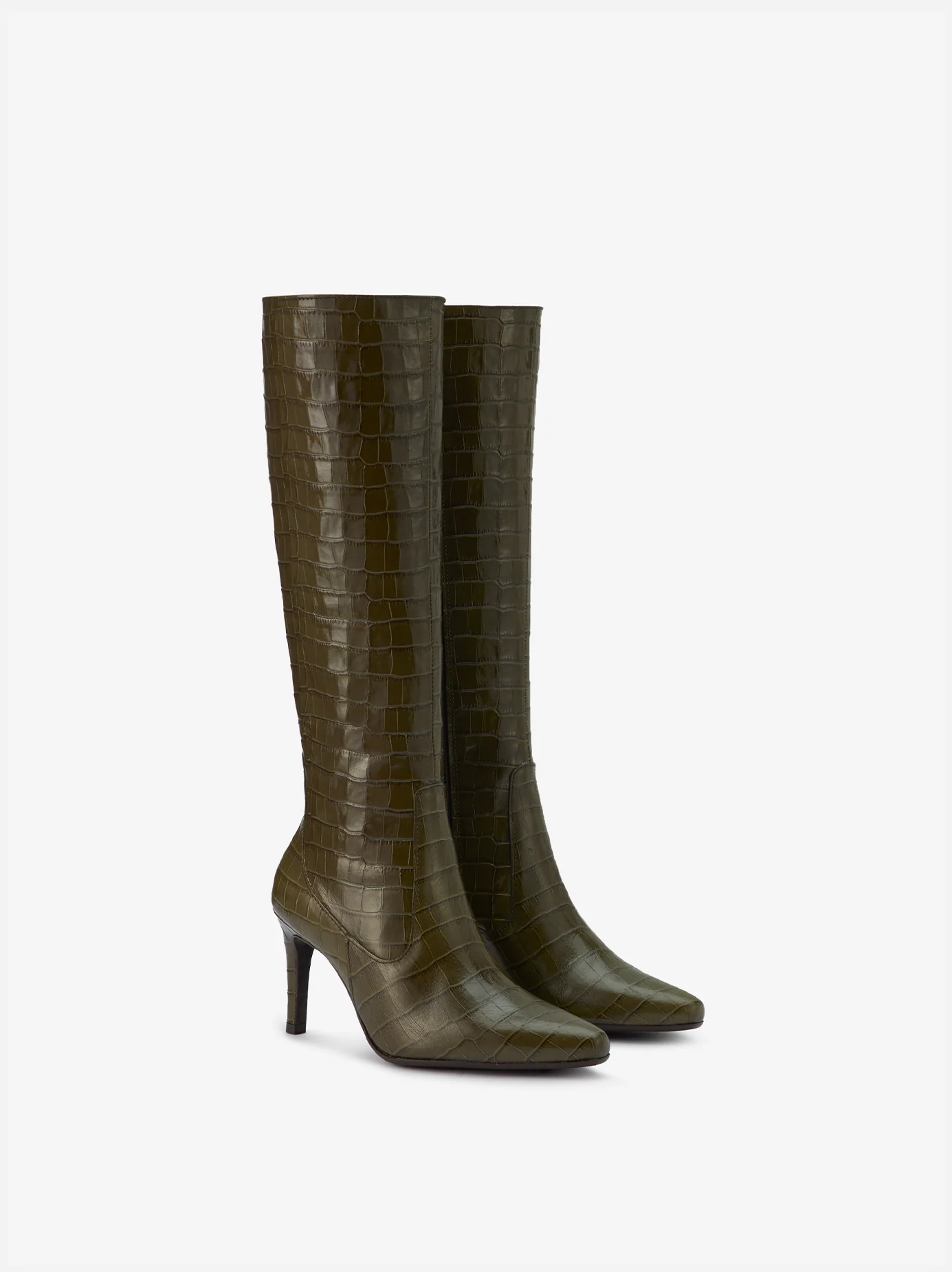 Freya Knee High Boots in Green Croc - Image 2