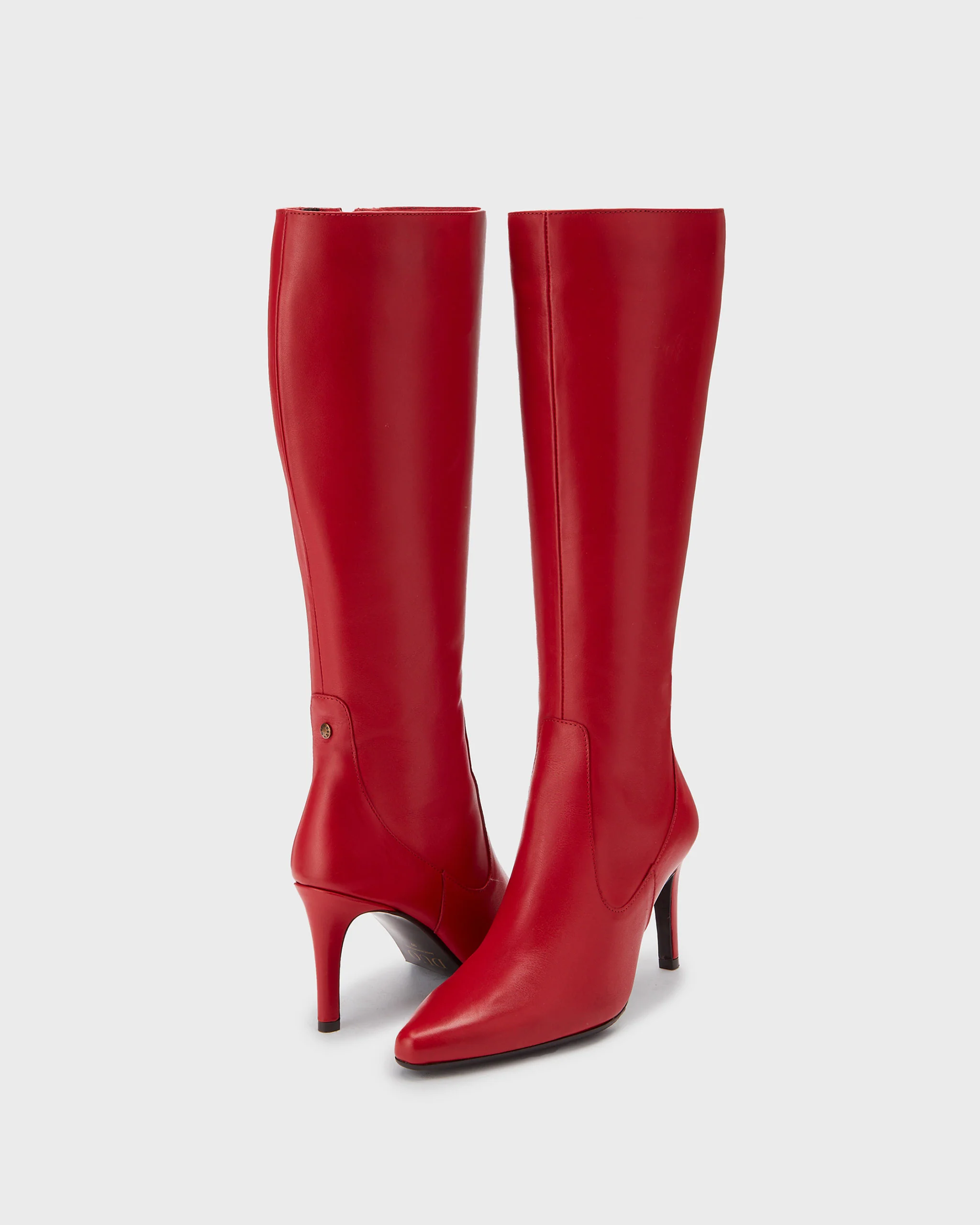 Freya Knee High Boots in Red Leather - Image 2