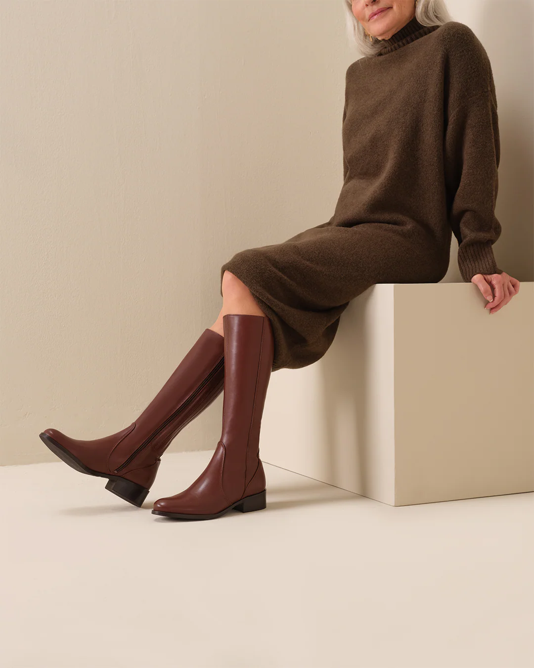 Haltham Standard Knee High Boots in Brown Leather - Image 8