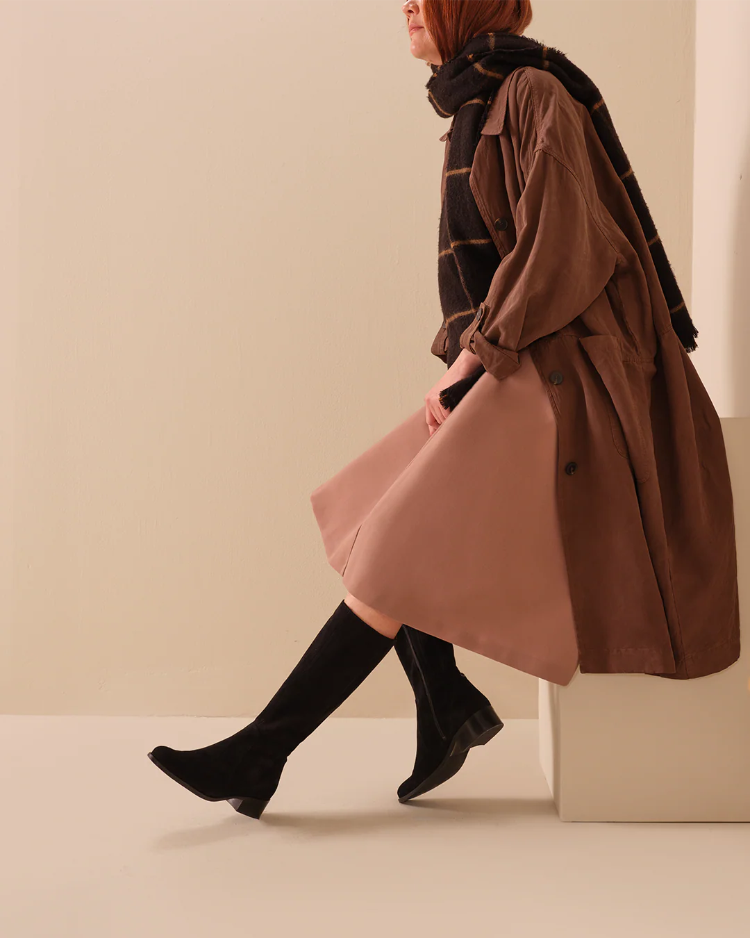 Haltham Tall Knee High Boots in Black Suede - Image 5