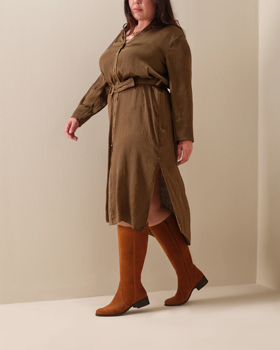 Haltham Tall Knee High Boots in Tan Suede - Image 7