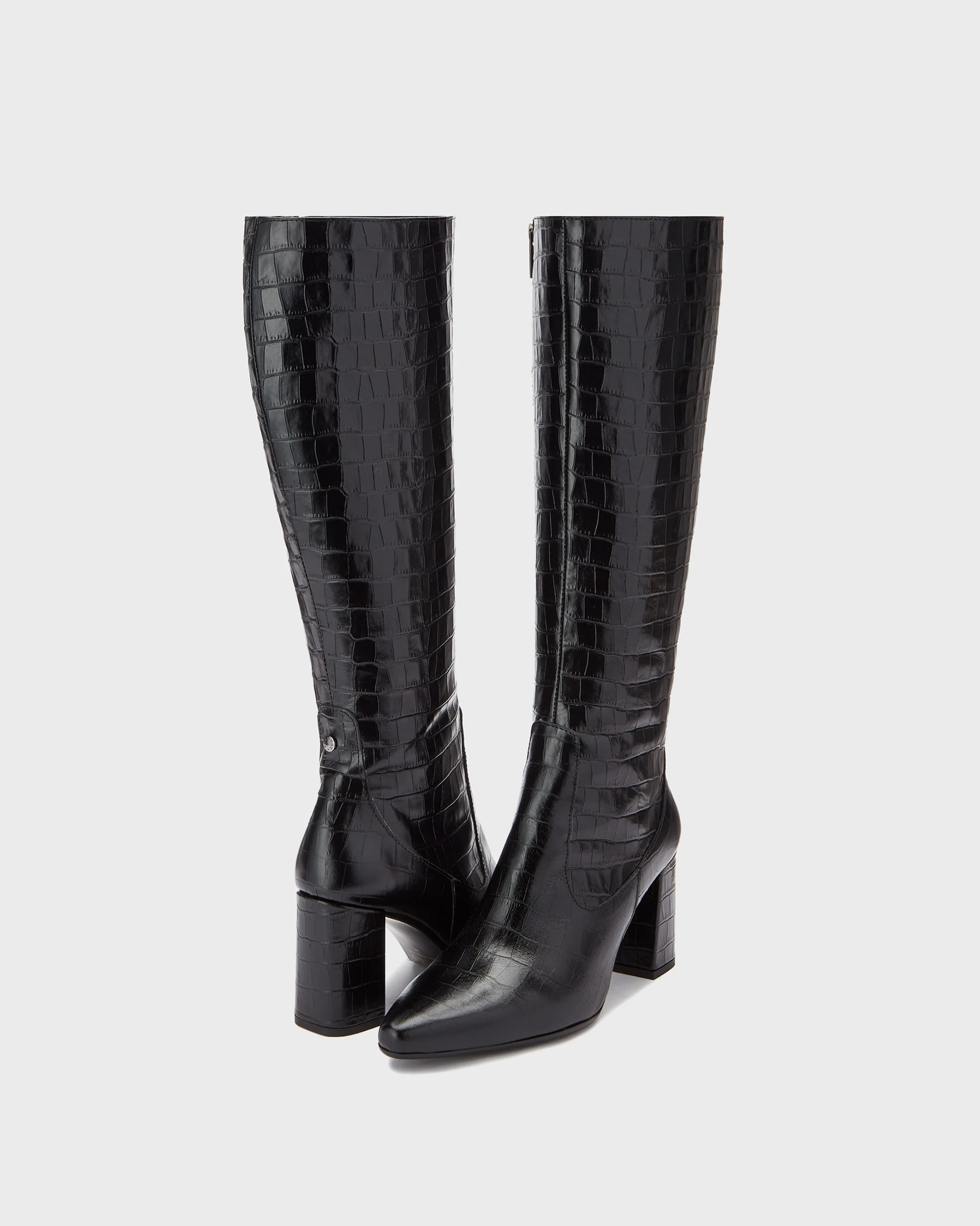 Tabitha Knee High Boots in Black Croc Leather - Image 2